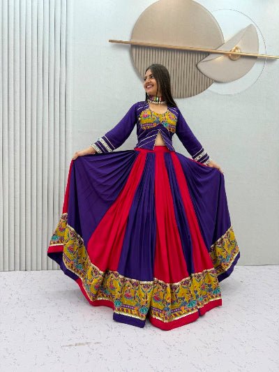 Purple and Red Navratri Lehenga Colorful Embroidered Blouse Dupatta Set - BONYHUBSALWAR KAMEEZ