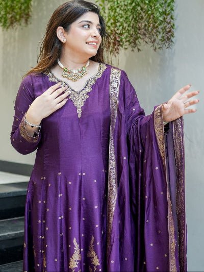 Purple Banarasi Handwork Anarkali Suit UK Next Day - BONYHUBSALWAR KAMEEZ