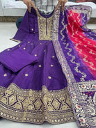 Purple Banarasi Silk Gold Zari Anarkali Suit Set - BONYHUBSALWAR KAMEEZ