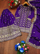 Purple Chinon Silk Full Sleeves Sharara Palazzo Suit Set - BONYHUBSALWAR KAMEEZ