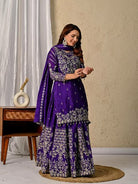 Purple Chinon Silk Zari Work Kurti Skirt With Dupatta - BONYHUBSALWAR KAMEEZ