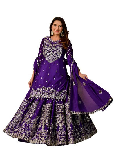 Purple Chinon Silk Zari Work Kurti Skirt With Dupatta - BONYHUBSALWAR KAMEEZ