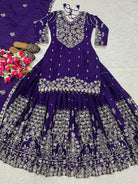 Purple Chinon Silk Zari Work Kurti Skirt With Dupatta - BONYHUBSALWAR KAMEEZ