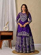 Purple Chinon Silk Zari Work Kurti Skirt With Dupatta - BONYHUBSALWAR KAMEEZ
