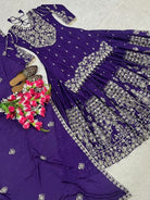 Purple Chinon Silk Zari Work Kurti Skirt With Dupatta - BONYHUBSALWAR KAMEEZ
