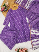Purple Cotton Straight Salwar Suit Set - BONYHUBSALWAR KAMEEZ
