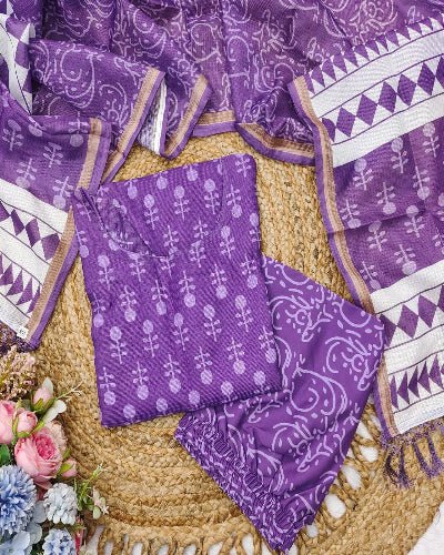 Purple Cotton Straight Salwar Suit Set - BONYHUBSALWAR KAMEEZ