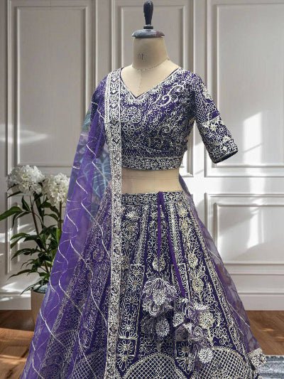Purple Designer Sequins Net Lehenga Choli Set - BONYHUBSALWAR KAMEEZ