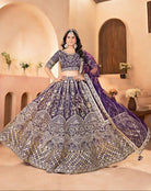 Purple Designer Sequins Net Lehenga Choli Set - BONYHUBSALWAR KAMEEZ