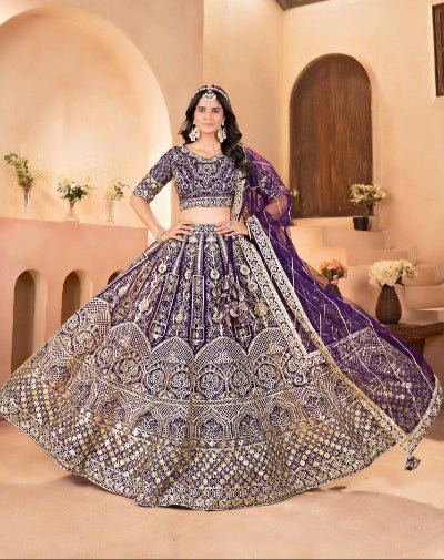 Purple Designer Sequins Net Lehenga Choli Set - BONYHUBSALWAR KAMEEZ