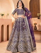 Purple Designer Sequins Net Lehenga Choli Set - BONYHUBSALWAR KAMEEZ