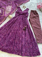 Purple Digital Printed Cotton Flair Anarkali Suit Set - BONYHUBSALWAR KAMEEZ