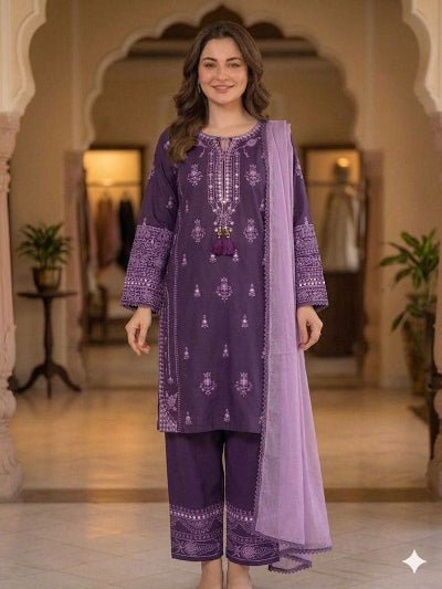 Purple Embroidered Palazzo Suit Set for Women | Asian Ethnic Wear UK - BONYHUBSALWAR KAMEEZ