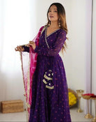 Purple Georgette Anarkali Suit Pink Leheriya Dupatta - BONYHUBSALWAR KAMEEZ