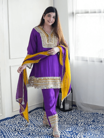 Purple Gold Salwar Suit Dupatta Uk Next Day - BONYHUBSALWAR KAMEEZ