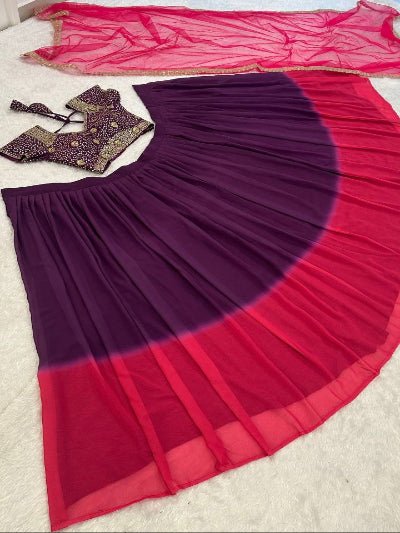 Purple Magenta Shaded Georgette Lehenga Choli Set - BONYHUBSALWAR KAMEEZ