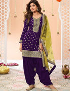 Purple Plus Size Jacquard Embroidered Punjabi Suit Set - BONYHUBSALWAR KAMEEZ
