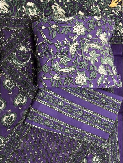 Purple Printed Cotton Anarkali Suit (Set of 3) - BONYHUBSALWAR KAMEEZ