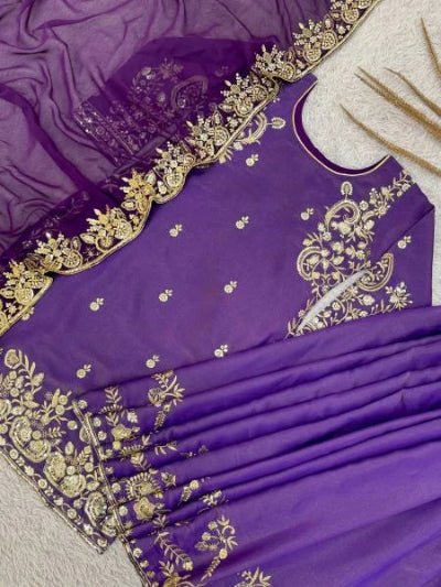 Purple Shimmer Silk Embroidery Sharara Suit - BONYHUBSALWAR KAMEEZ