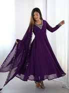 Purple Soft Georgette Embroidered Anarkali Suit Set - BONYHUBSALWAR KAMEEZ