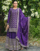 Purple Stunning Chinon Silk Sharara Palazzo Suit Set - BONYHUBSALWAR KAMEEZ