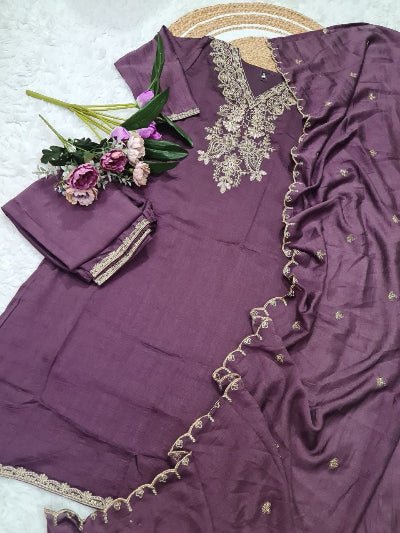 Purple Vichitra Silk Suit Set with Dupatta - BONYHUBSALWAR KAMEEZ