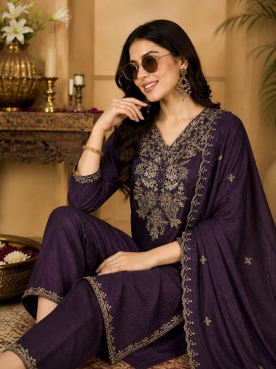 Purple Vichitra Silk Suit Set with Dupatta - BONYHUBSALWAR KAMEEZ