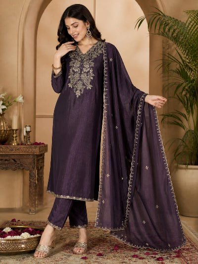 Purple Vichitra Silk Suit Set with Dupatta - BONYHUBSALWAR KAMEEZ