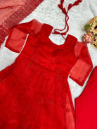 Radiant Red Tabby Silk Embroidered Anarkali Suit Set - BONYHUBSALWAR KAMEEZ