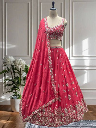 Rani Pink Chinon Lehenga Choli Set - BONYHUBSALWAR KAMEEZ