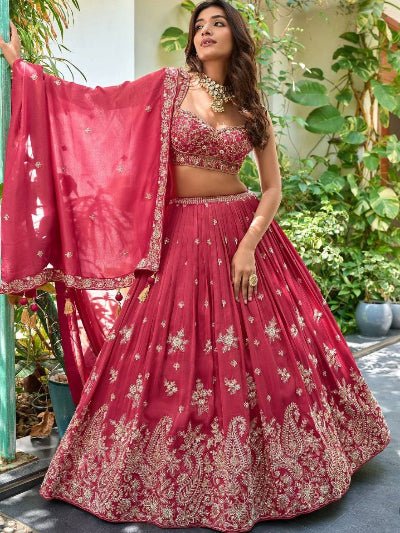 Rani Pink Chinon Lehenga Choli Set - BONYHUBSALWAR KAMEEZ