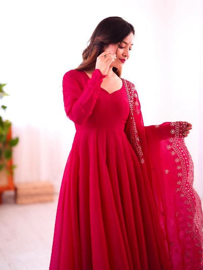 Rani Pink Festive Flair Anarkali Suit Set - BONYHUBSALWAR KAMEEZ
