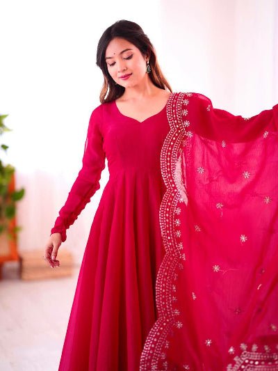 Rani Pink Festive Flair Anarkali Suit Set - BONYHUBSALWAR KAMEEZ
