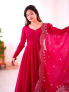 Rani Pink Festive Flair Anarkali Suit Set - BONYHUBSALWAR KAMEEZ