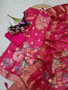 Rani Pink Floral Chanderi Jacquard Salwar Suit Set - BONYHUBSALWAR KAMEEZ