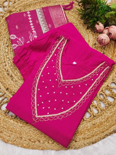 Rani Pink Roman Silk Salwar Suit Set - BONYHUBSALWAR KAMEEZ