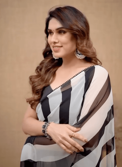 Ready to Wear Black White Stripe Georgette saree - BONYHUBSAREE