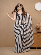 Ready to Wear Black White Stripe Georgette saree - BONYHUBSAREE