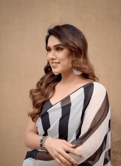 Ready to Wear Black White Stripe Georgette saree - BONYHUBSAREE