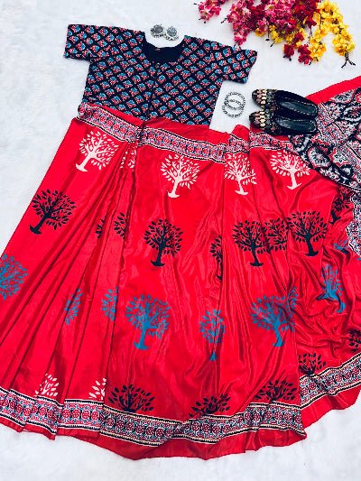 Red 10 Second Printed Silk Trending Readymade Saree Gown UK Next Day - BONYHUBSAREE