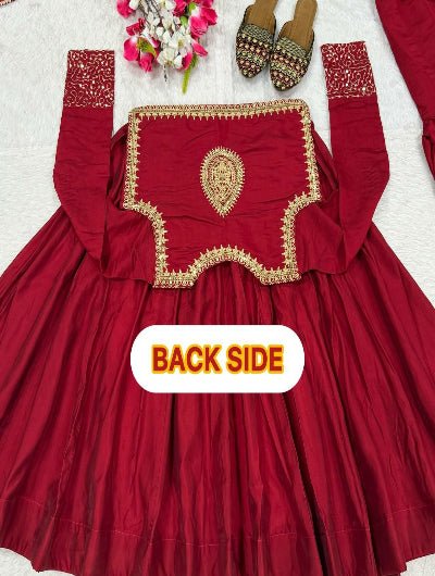 Red Anarkali Elegant Festive Anarkali Suit Set - BONYHUBSALWAR KAMEEZ