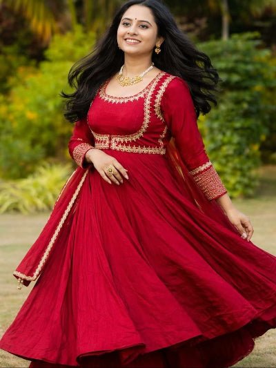 Red Anarkali Elegant Festive Anarkali Suit Set - BONYHUBSALWAR KAMEEZ