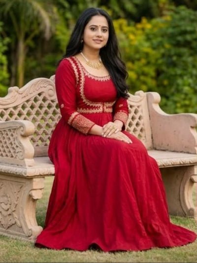 Red Anarkali Elegant Festive Anarkali Suit Set - BONYHUBSALWAR KAMEEZ