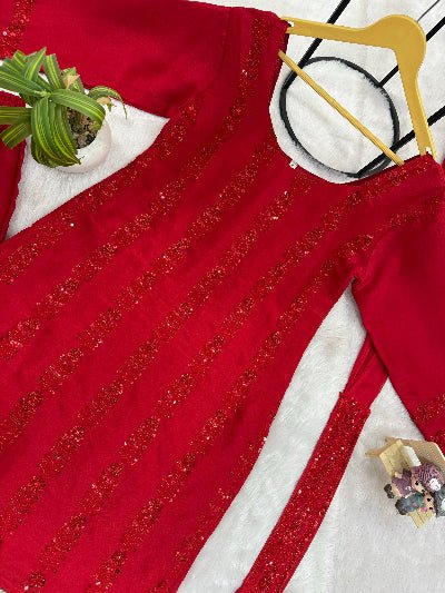Red Beads Work Partywear Palazzo Suit UK Next Day - BONYHUBSALWAR KAMEEZ