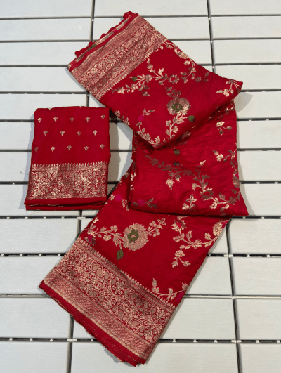 Red Benarasi Zari Silk Rich Wedding Sari UK Next Day - BONYHUBSAREE