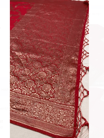 Red Benarasi Zari Silk Rich Wedding Sari UK Next Day - BONYHUBSAREE