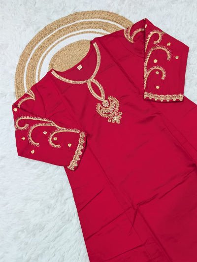 Red Chanderi Embroidered Straight Suit Jacquard Dupatta - BONYHUBSALWAR KAMEEZ