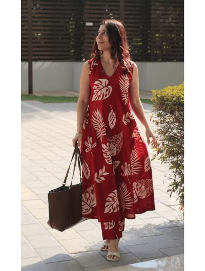 Red Co - ord Set with Kurta Pant (Set of 2) - BONYHUBSALWAR KAMEEZ