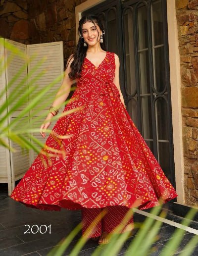 Red Digital Print Flair Sleeveless Anarkali Pant Set Of 2 - BONYHUBSALWAR KAMEEZ