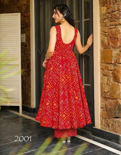 Red Digital Print Flair Sleeveless Anarkali Pant Set Of 2 - BONYHUBSALWAR KAMEEZ